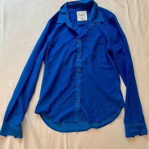 AEO Royal Blue Sheer Button Down Shirt